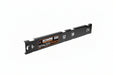 Black metal spacer bar with measurement markings on a white background