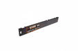 Black plastic spacer with branding on a white background